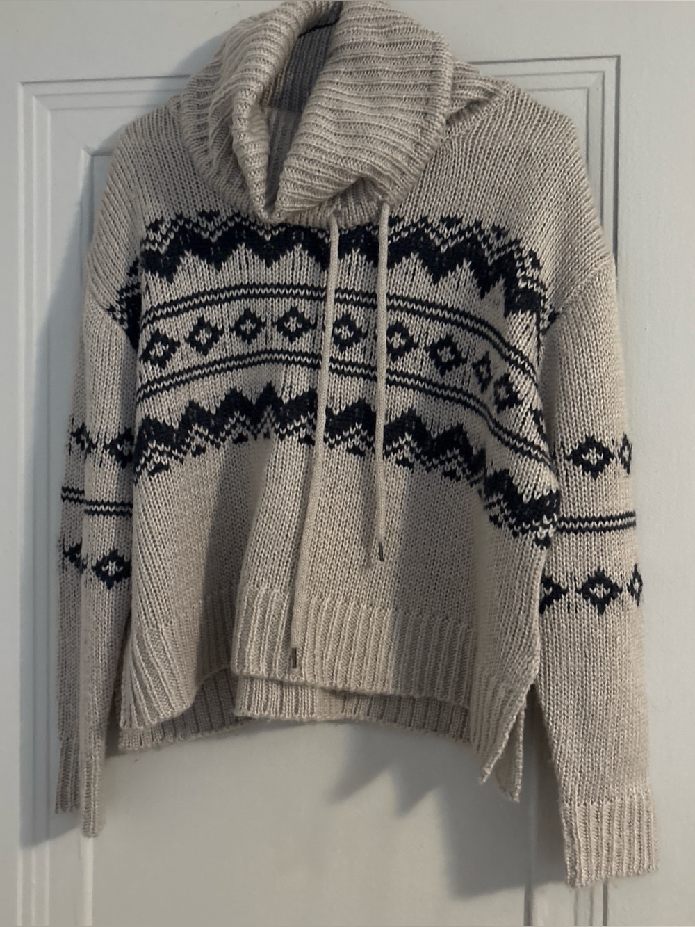 Cozy Cream Fair Isle Cowl-Neck Sweater